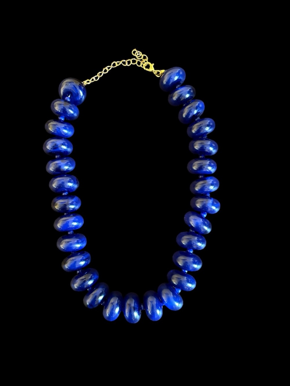 New! Deep Navy Resin Dopamine Marbled Beaded Chunky Statement Necklace Choker - Picture 11 of 11